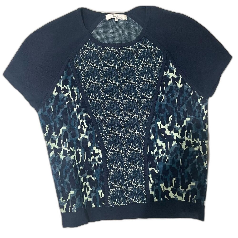 Parker Women's Bandage Knit Top Blue Teal Silhouette Slimming Smoothing